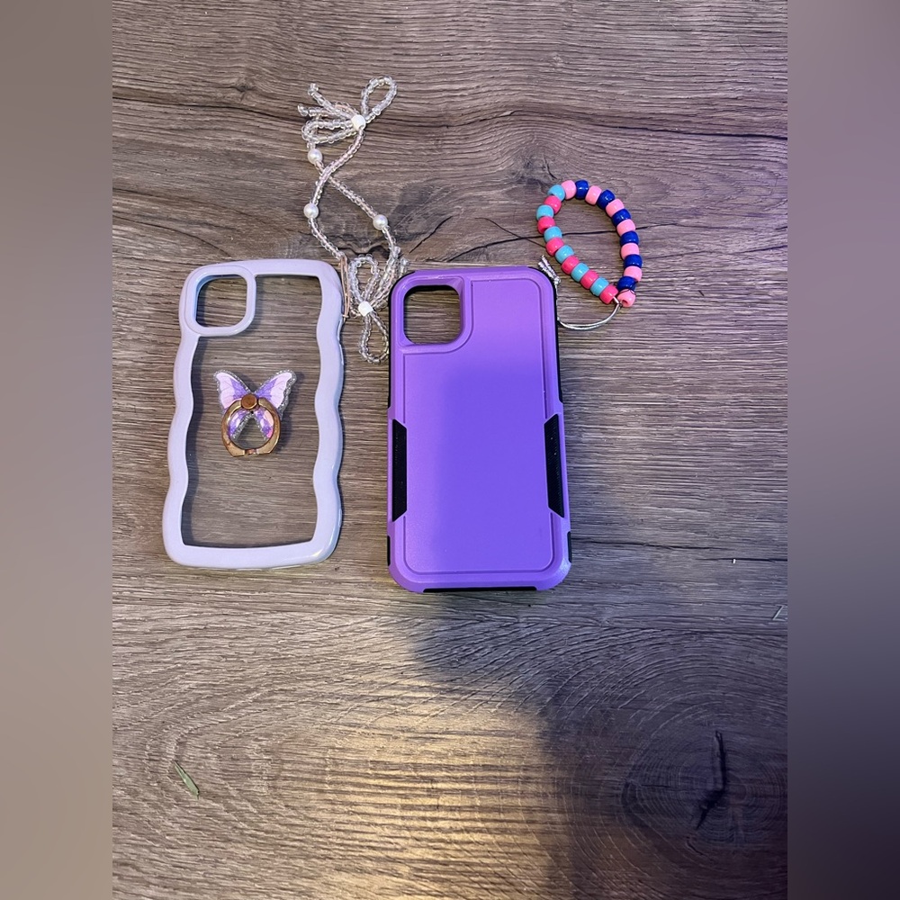 Purple iPhone 11 cases with accessories